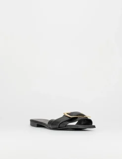 Ciabatte passeggio tacco 1 cm nero pelle