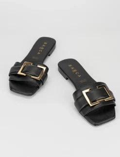 Ciabatte passeggio tacco 1 cm nero pelle