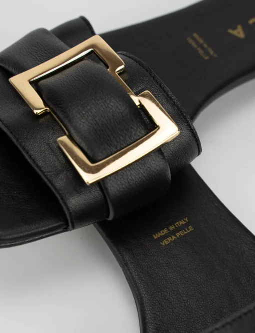 Ciabatte passeggio tacco 1 cm nero pelle