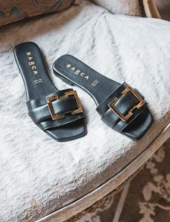 Ciabatte passeggio tacco 1 cm nero pelle