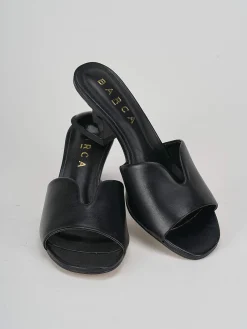 Ciabatte tacco 6cm nero pelle