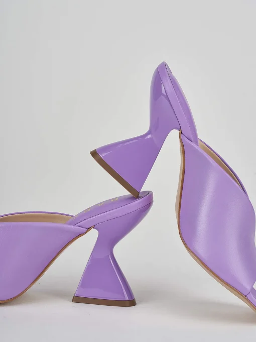 Ciabatte tacco 9cm viola pelle