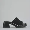 Ciabatte tacco 6cm camoscio nero