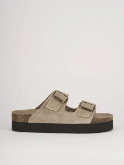 Ciabatte tacco 2cm camoscio beige