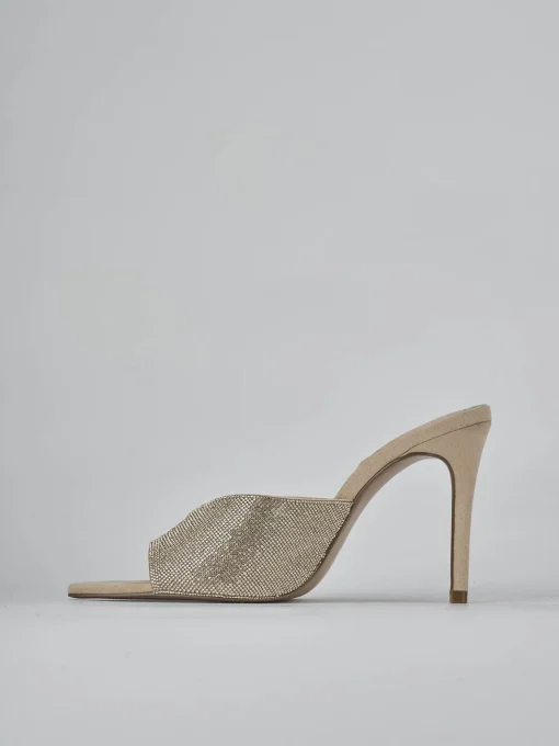 Ciabatte tacco 10cm camoscio beige