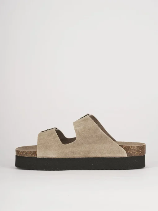 Ciabatte tacco 2cm camoscio beige