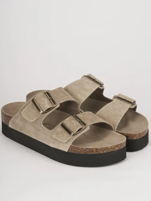Ciabatte tacco 2cm camoscio beige