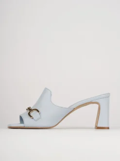 Ciabatte tacco 7cm pelle azzurro