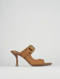 Ciabatte tacco 9cm pelle marrone