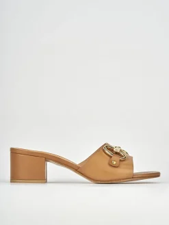 Ciabatte tacco 5cm pelle marrone