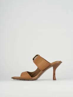 Ciabatte tacco 9cm pelle marrone