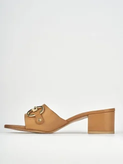 Ciabatte tacco 5cm pelle marrone