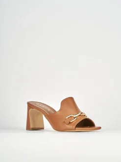 Ciabatte tacco 7cm pelle marrone