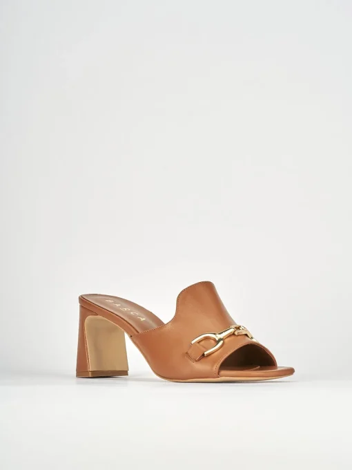 Ciabatte tacco 7cm pelle marrone