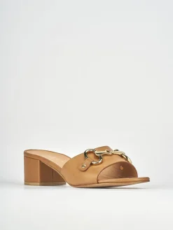 Ciabatte tacco 5cm pelle marrone