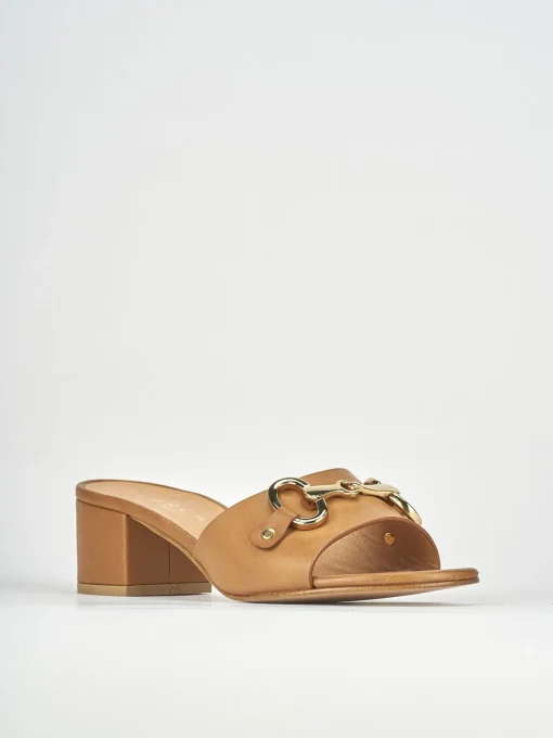 Ciabatte tacco 5cm pelle marrone