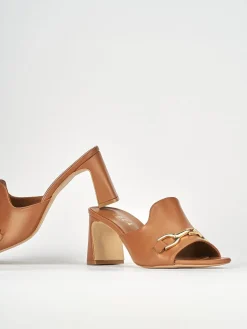 Ciabatte tacco 7cm pelle marrone
