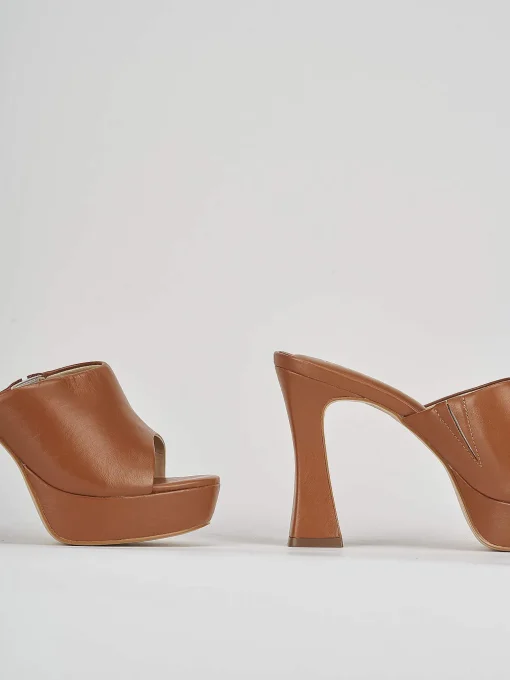 Ciabatte tacco 11cm pelle marrone
