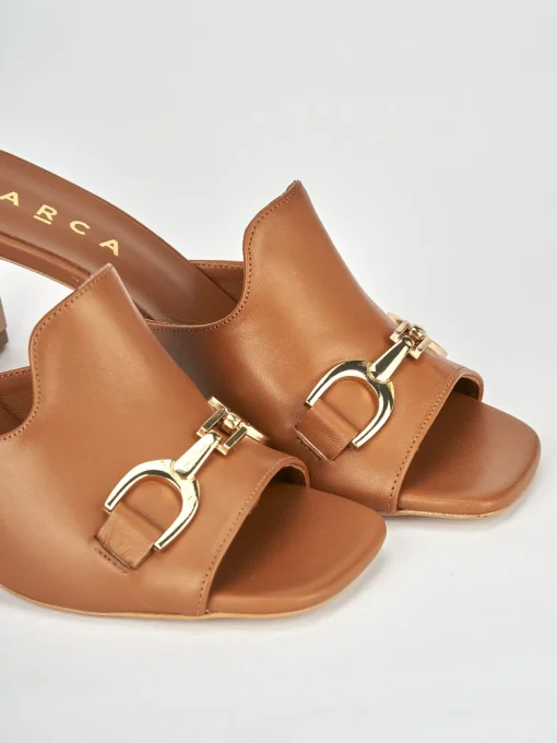 Ciabatte tacco 7cm pelle marrone