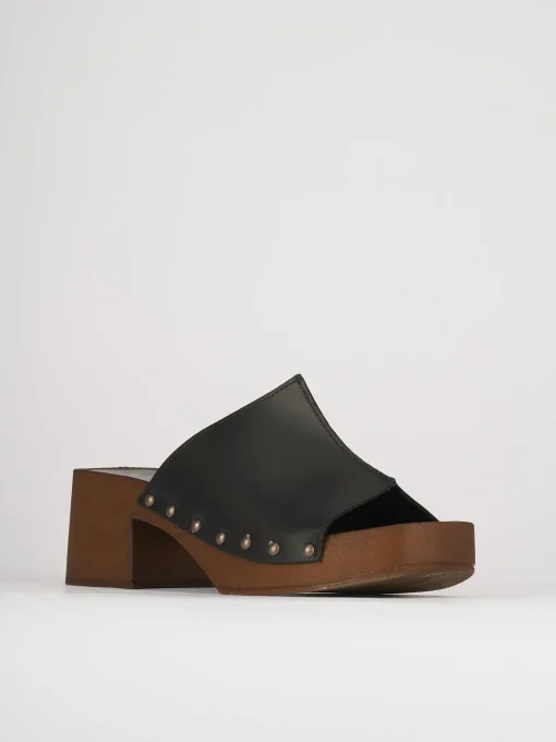 Ciabatte tacco 5cm pelle nero