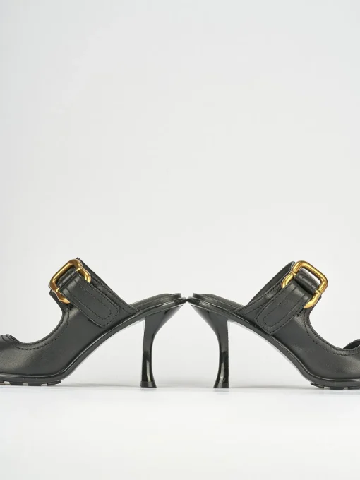 Ciabatte tacco 9cm pelle nero