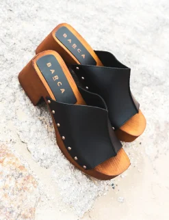 Ciabatte tacco 5cm pelle nero