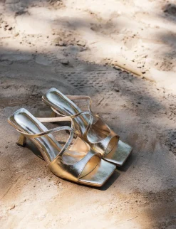 Ciabatte tacco 6cm pelle oro