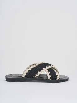 Ciabatte tacco 1cm tessuto beige