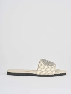 Ciabatte tacco 1cm tessuto beige