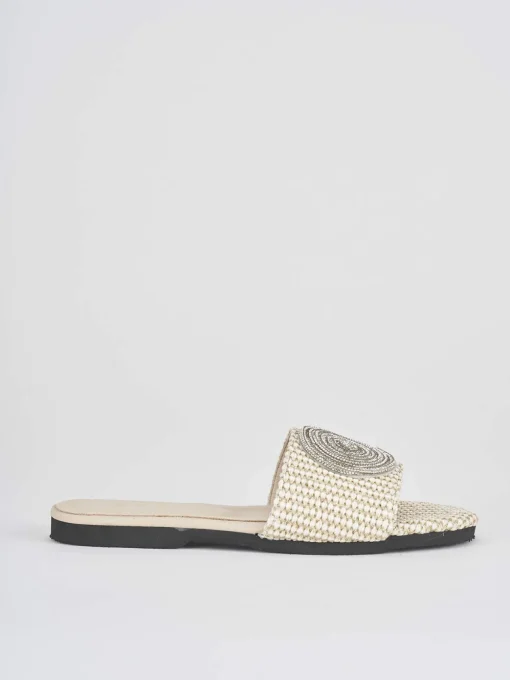 Ciabatte tacco 1cm tessuto beige