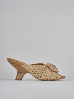 Ciabatte tacco 8cm tessuto beige