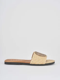 Ciabatte tacco 1cm tessuto oro