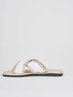 Ciabatte tacco 1cm tessuto bianco