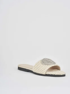 Ciabatte tacco 1cm tessuto beige