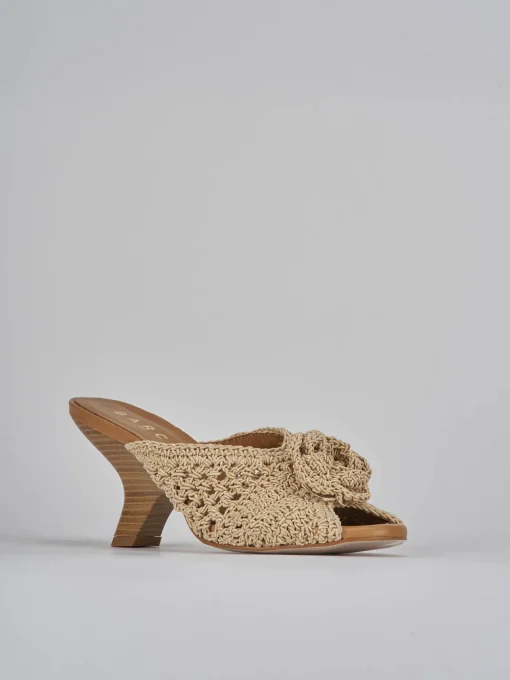 Ciabatte tacco 8cm tessuto beige