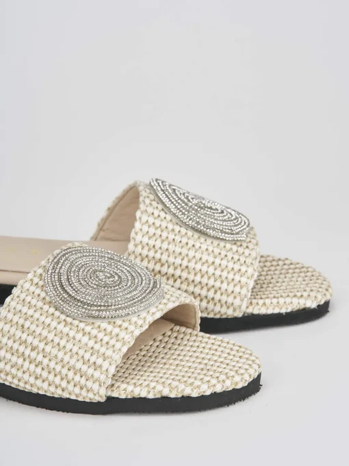 Ciabatte tacco 1cm tessuto beige