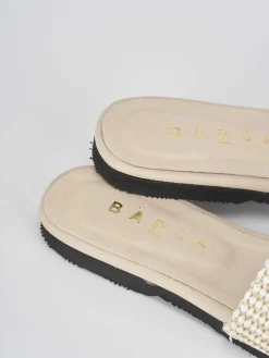 Ciabatte tacco 1cm tessuto beige