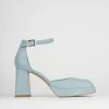 Décolleté e slingback tacco 9cm pelle azzurro