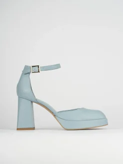 Décolleté e slingback tacco 9cm pelle azzurro