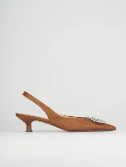 Décolleté e slingback tacco 5cm pelle marrone