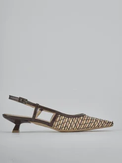 Décolleté e slingback tacco 4cm pelle marrone