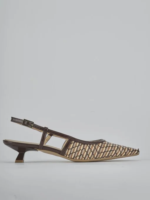 Décolleté e slingback tacco 4cm pelle marrone