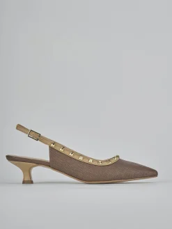 Décolleté e slingback tacco 4cm pelle marrone