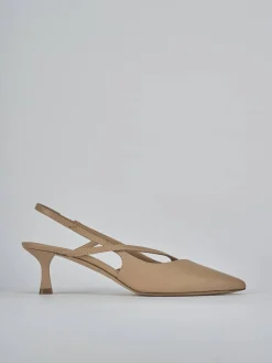 Décolleté e slingback tacco 5cm pelle marrone