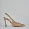 Décolleté e slingback tacco 9cm pelle marrone