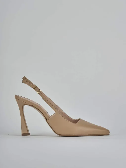 Décolleté e slingback tacco 9cm pelle marrone