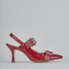 Décolleté e slingback tacco 7cm vernice rosso