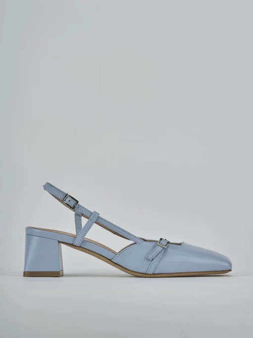 Décolleté e slingback tacco 5cm pelle azzurro