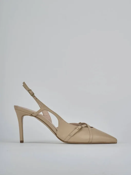 Décolleté e slingback tacco 7cm pelle marrone