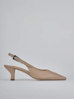 Décolleté e slingback tacco 6cm pelle marrone